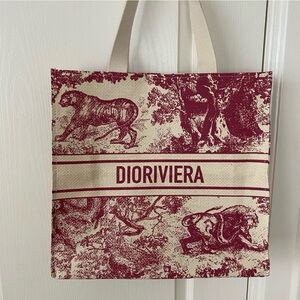 Dior Red and Cream Canvas Tote